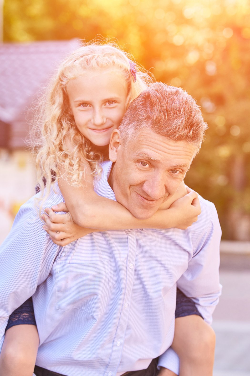 Father with Daughter. Happy  Portrait. Single Parent. Nature Autumn